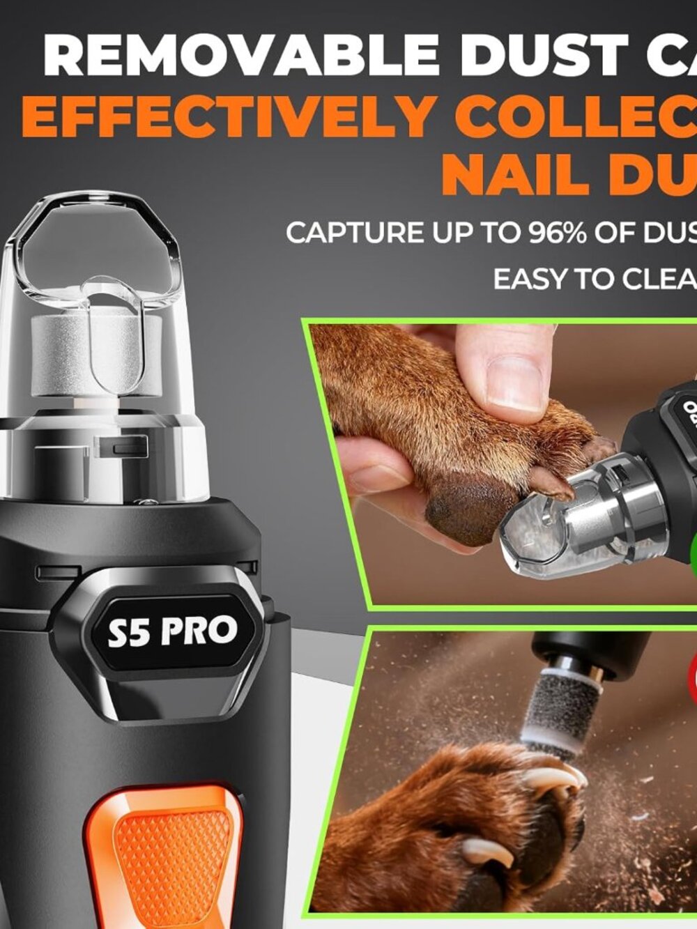 Dog Nail Grinder with 2 LED Lights Powerful 2 Speeds Super Quiet Dog Nail Trimme - Picture 7 of 9